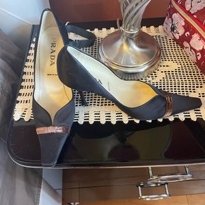 Prada black satin with velvet brown sash